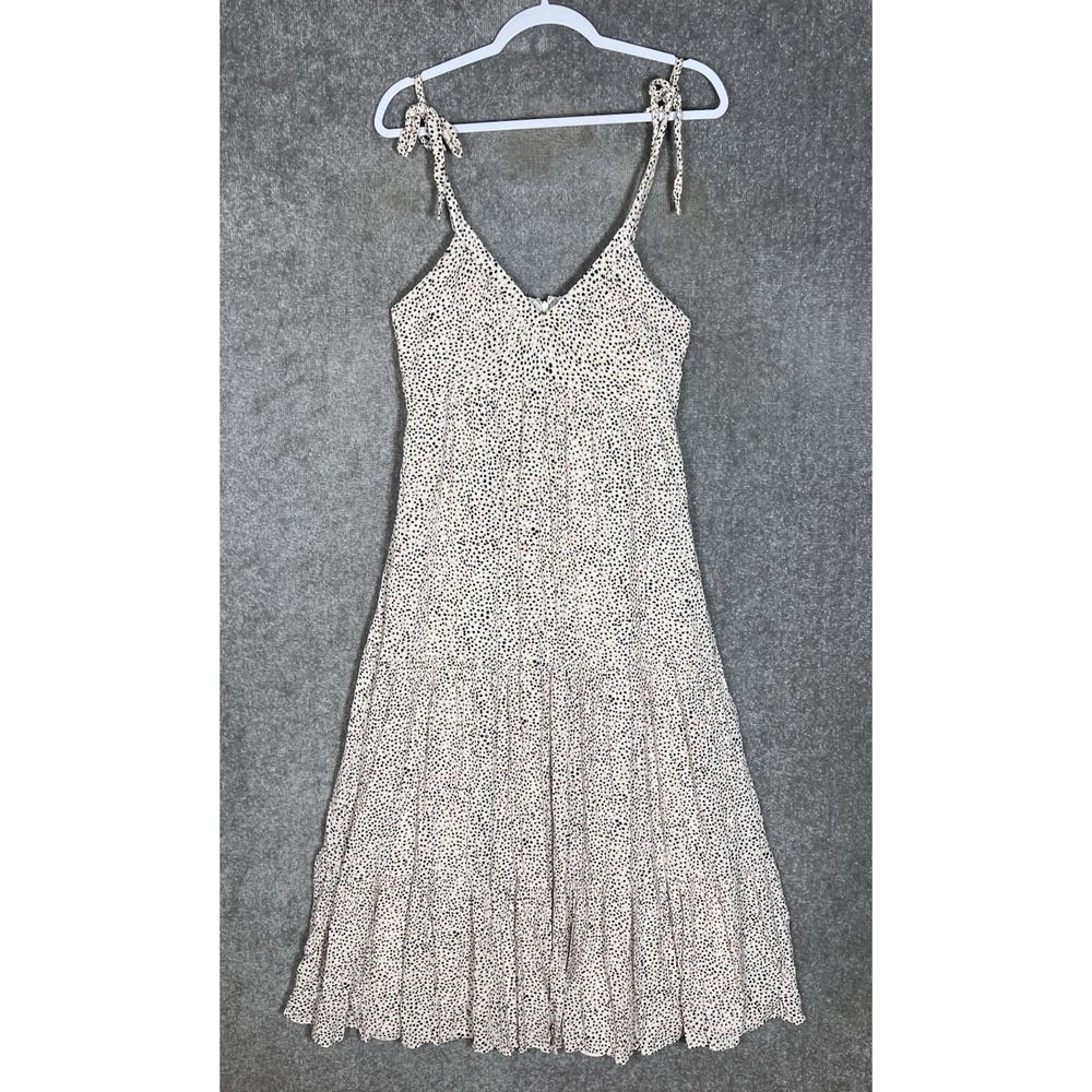 Express Babydoll Tiered Maxi Dress Womens Size M Polka Dot Crinkle Gauze Lined